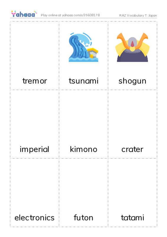 RAZ Vocabulary T: Japan PDF flaschards with images