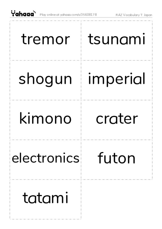 RAZ Vocabulary T: Japan PDF two columns flashcards