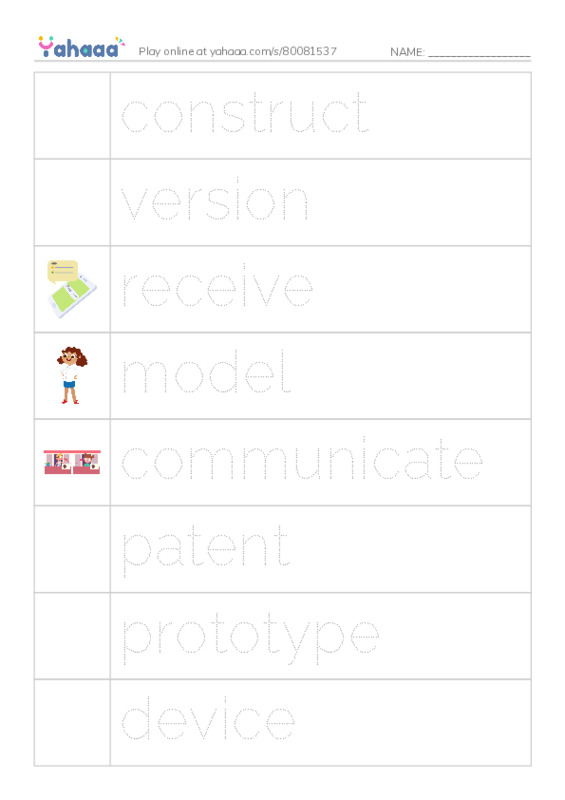 RAZ Vocabulary T: Kid Inventors PDF one column image words