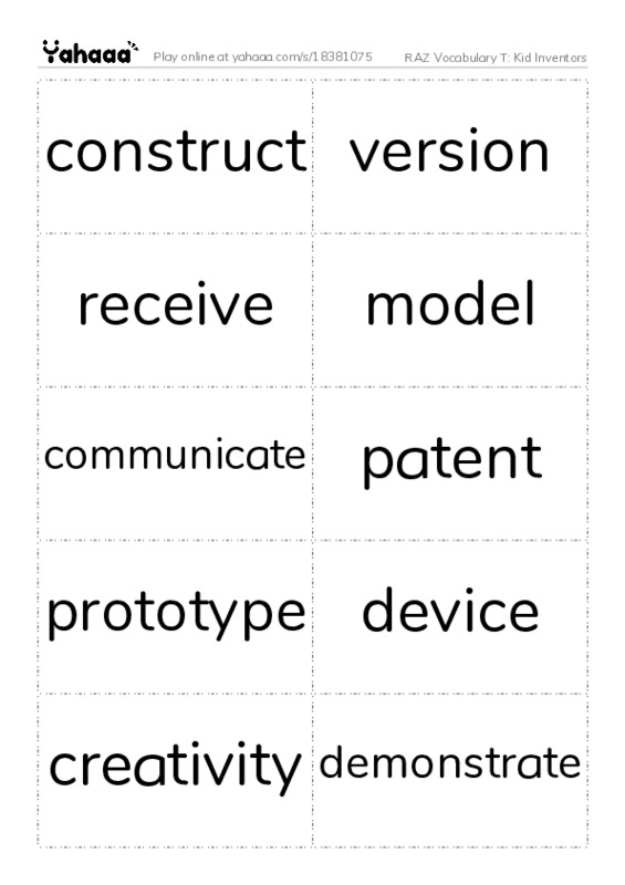 RAZ Vocabulary T: Kid Inventors PDF two columns flashcards