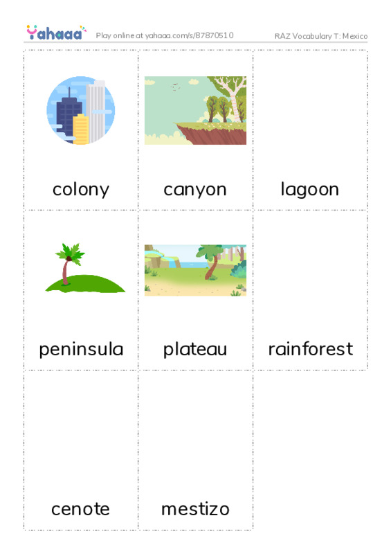 RAZ Vocabulary T: Mexico PDF flaschards with images