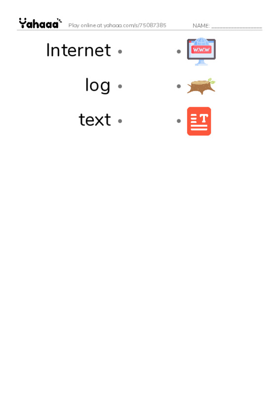 RAZ Vocabulary T: My Secret Internet Friend PDF link match words worksheet