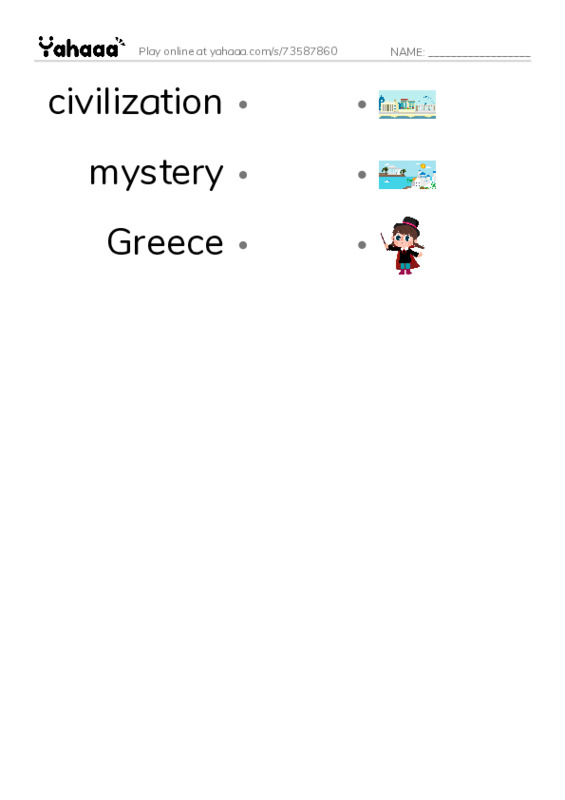 RAZ Vocabulary T: Mysteries of the Lost Civilization PDF link match words worksheet