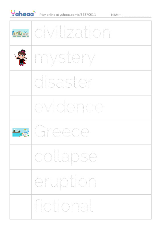 RAZ Vocabulary T: Mysteries of the Lost Civilization PDF one column image words