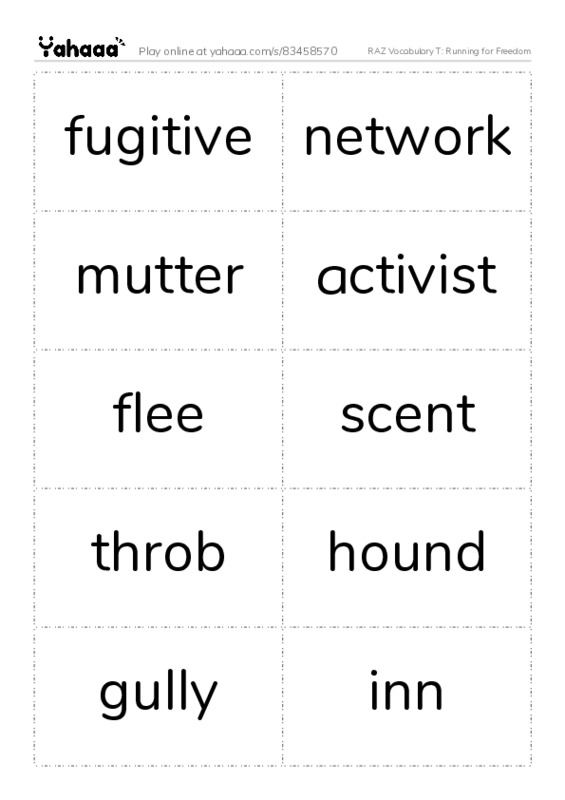 RAZ Vocabulary T: Running for Freedom PDF two columns flashcards