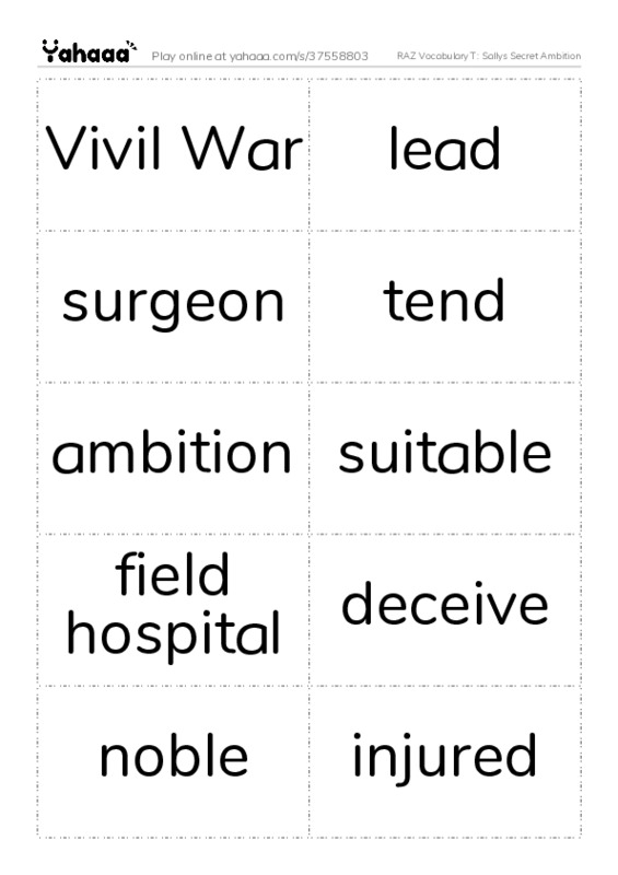 RAZ Vocabulary T: Sallys Secret Ambition PDF two columns flashcards