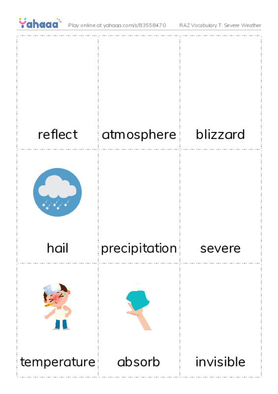 RAZ Vocabulary T: Severe Weather PDF flaschards with images