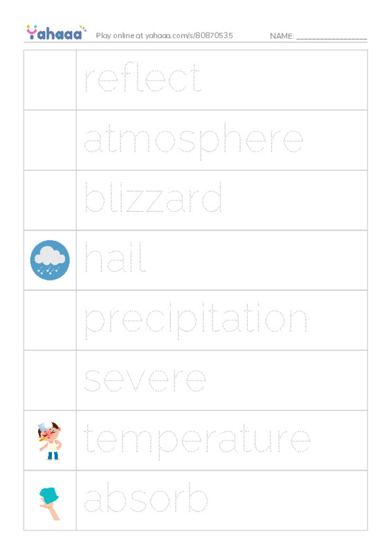 RAZ Vocabulary T: Severe Weather PDF one column image words