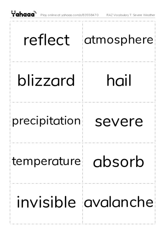RAZ Vocabulary T: Severe Weather PDF two columns flashcards