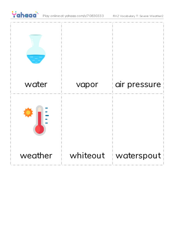 RAZ Vocabulary T: Severe Weather2 PDF flaschards with images