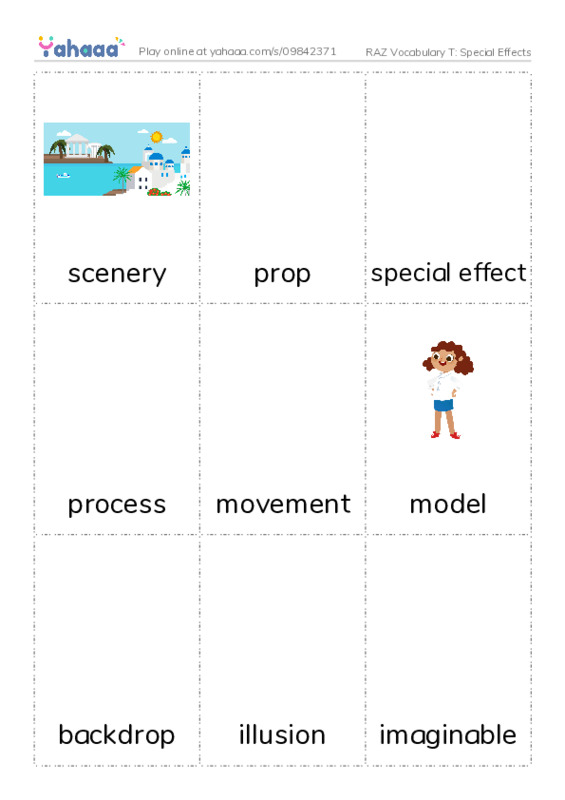 RAZ Vocabulary T: Special Effects PDF flaschards with images
