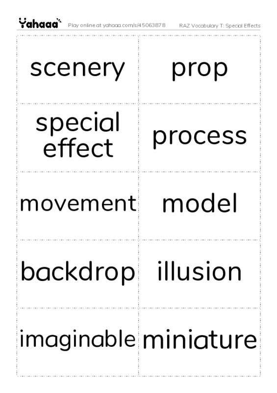 RAZ Vocabulary T: Special Effects PDF two columns flashcards