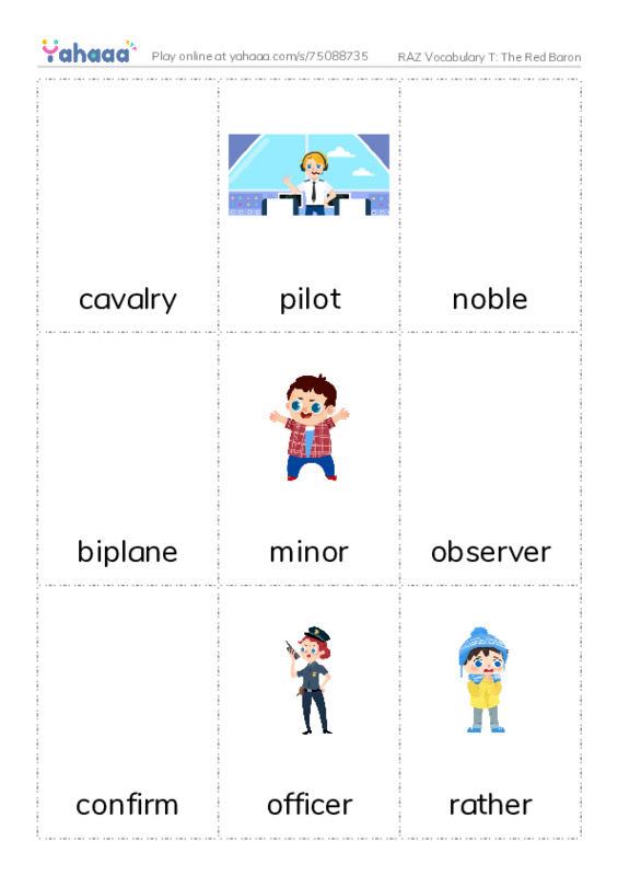 RAZ Vocabulary T: The Red Baron PDF flaschards with images