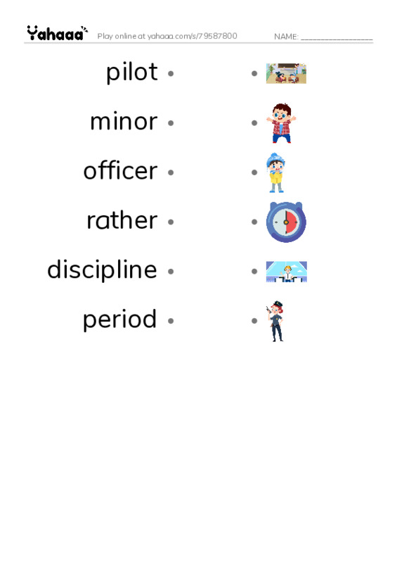 RAZ Vocabulary T: The Red Baron PDF link match words worksheet