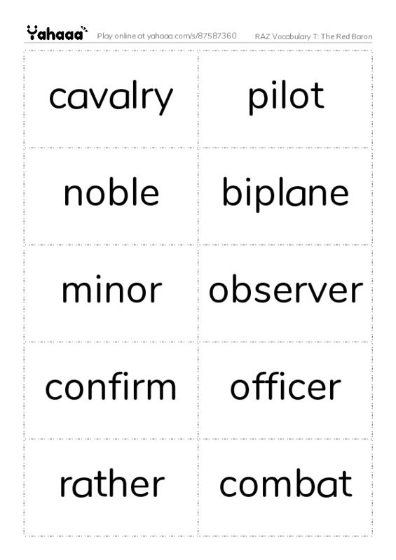 RAZ Vocabulary T: The Red Baron PDF two columns flashcards