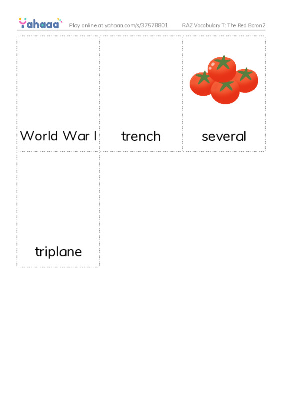 RAZ Vocabulary T: The Red Baron2 PDF flaschards with images