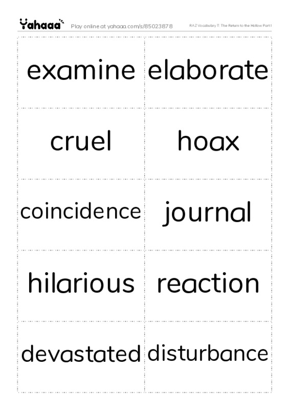 RAZ Vocabulary T: The Return to the Hollow Part I PDF two columns flashcards