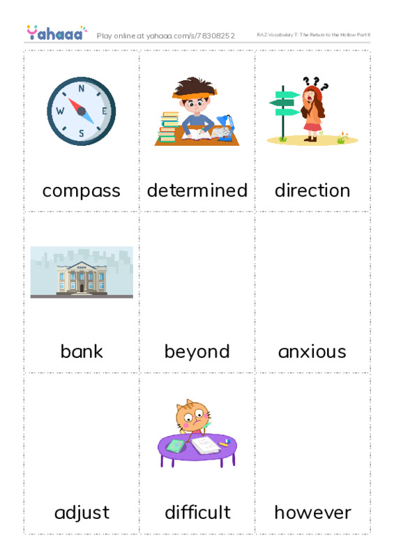 RAZ Vocabulary T: The Return to the Hollow Part II PDF flaschards with images