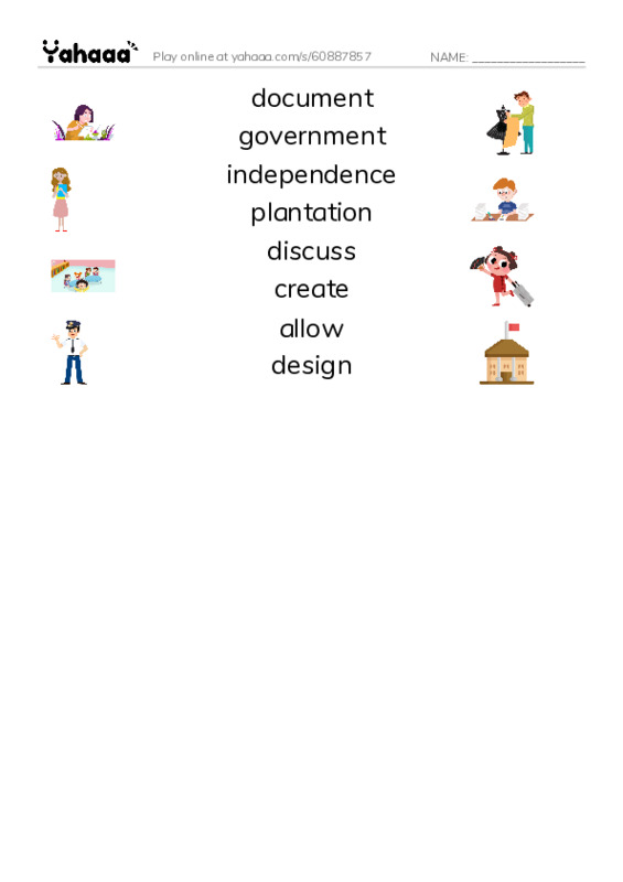 RAZ Vocabulary T: Thomas Jefferson PDF three columns match words