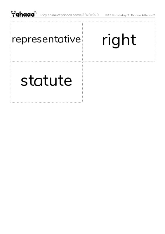 RAZ Vocabulary T: Thomas Jefferson2 PDF two columns flashcards