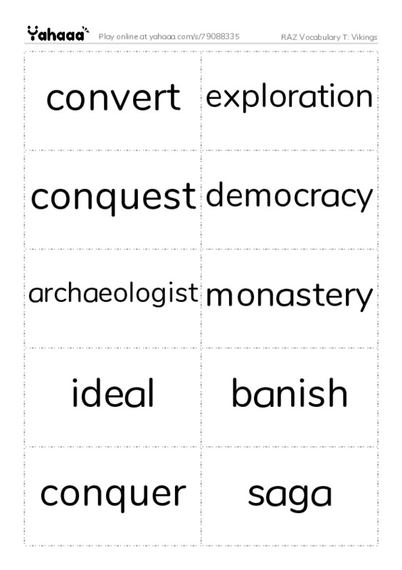 RAZ Vocabulary T: Vikings PDF two columns flashcards