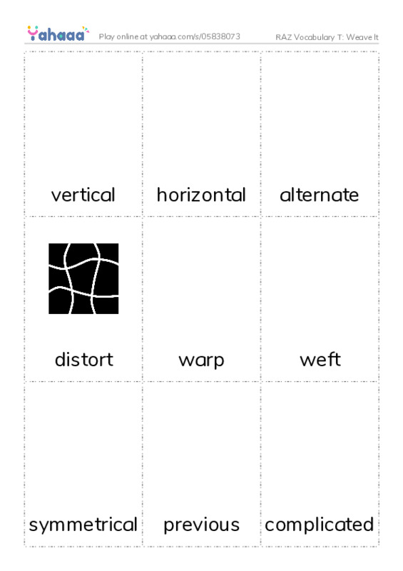 RAZ Vocabulary T: Weave It PDF flaschards with images