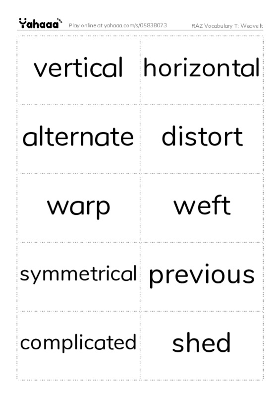 RAZ Vocabulary T: Weave It PDF two columns flashcards