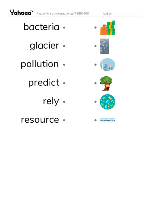 RAZ Vocabulary T: What is Water Worth PDF link match words worksheet