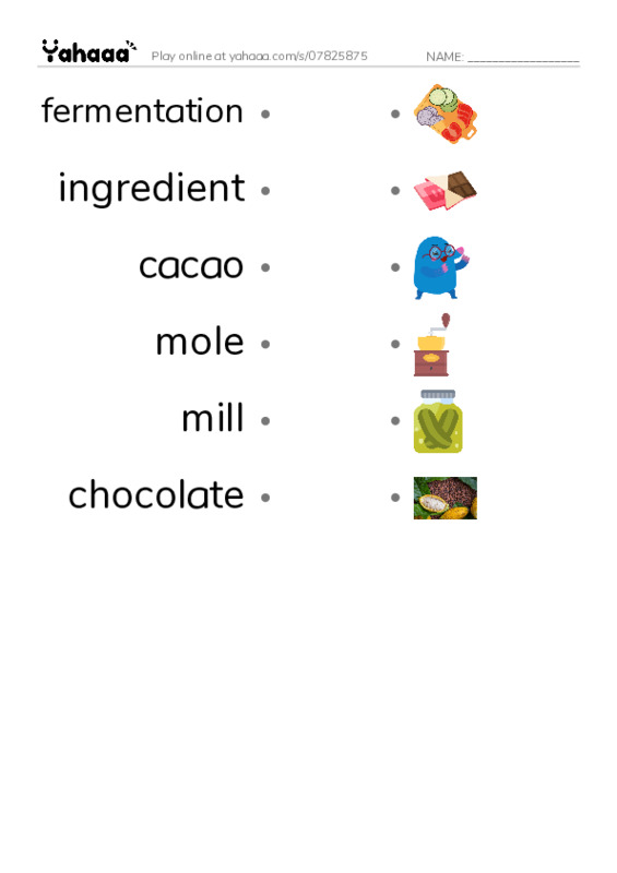 RAZ Vocabulary U: All About Chocolate PDF link match words worksheet