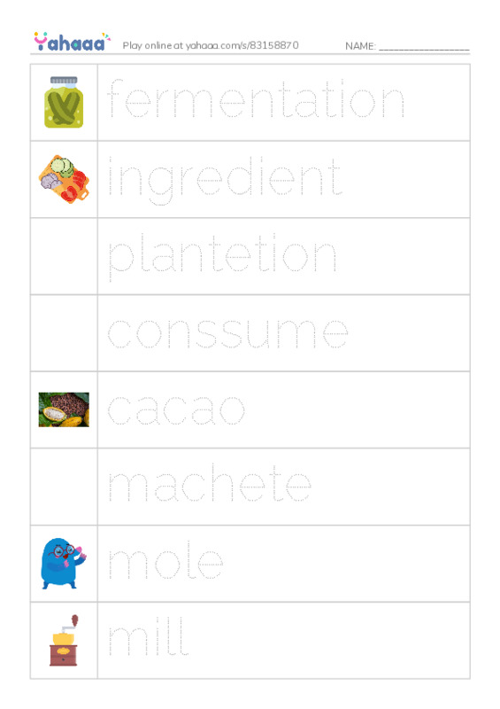 RAZ Vocabulary U: All About Chocolate PDF one column image words