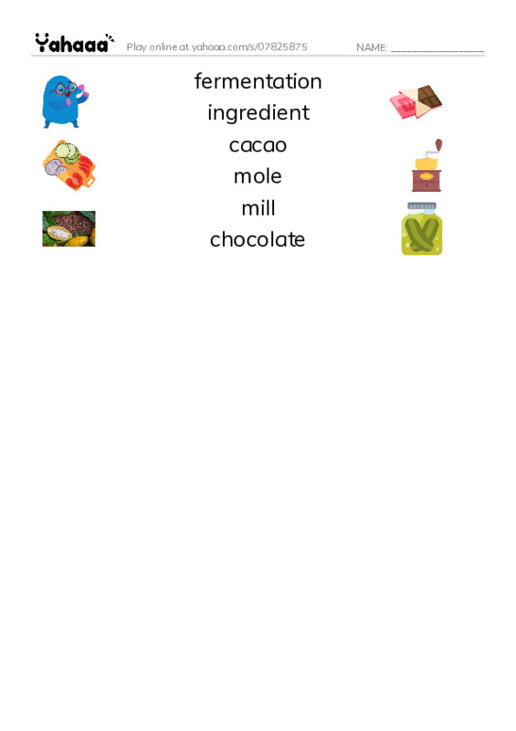 RAZ Vocabulary U: All About Chocolate PDF three columns match words