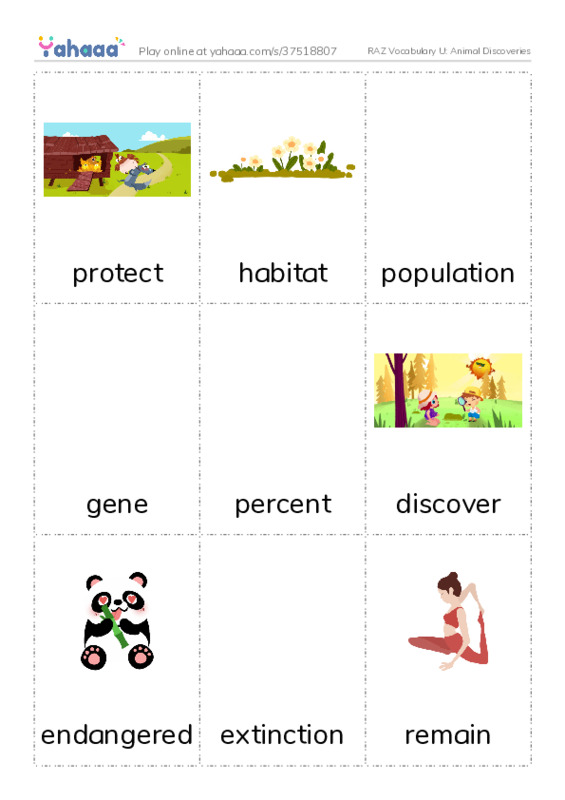 RAZ Vocabulary U: Animal Discoveries PDF flaschards with images