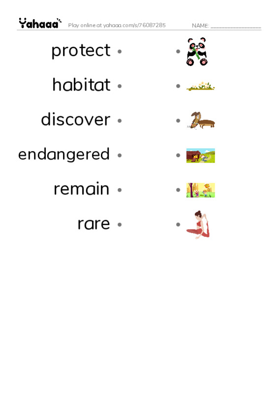 RAZ Vocabulary U: Animal Discoveries PDF link match words worksheet