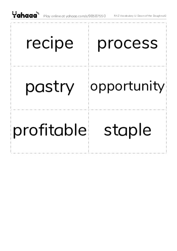 RAZ Vocabulary U: Dawn of the Doughnut2 PDF two columns flashcards