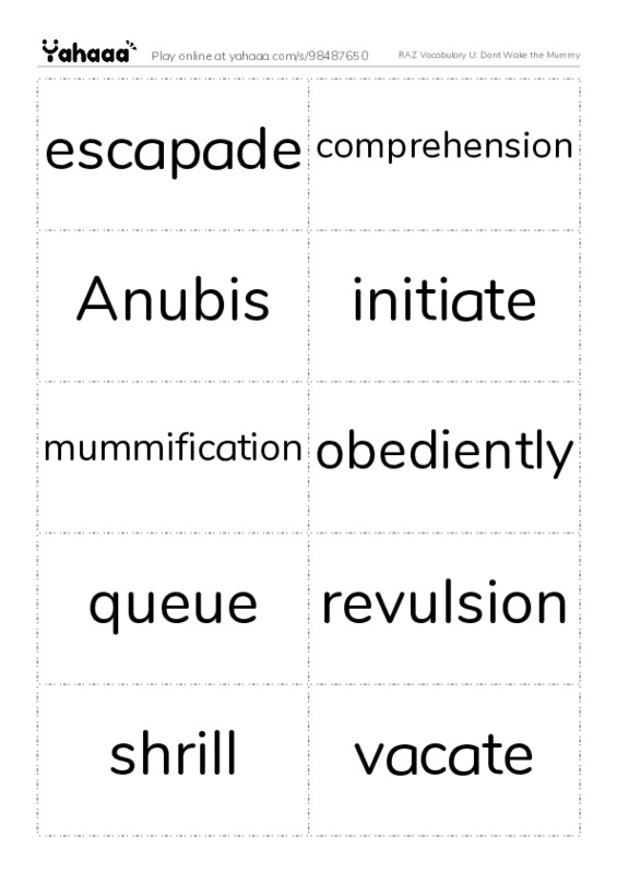 RAZ Vocabulary U: Dont Wake the Mummy PDF two columns flashcards