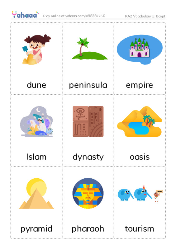 RAZ Vocabulary U: Egypt PDF flaschards with images