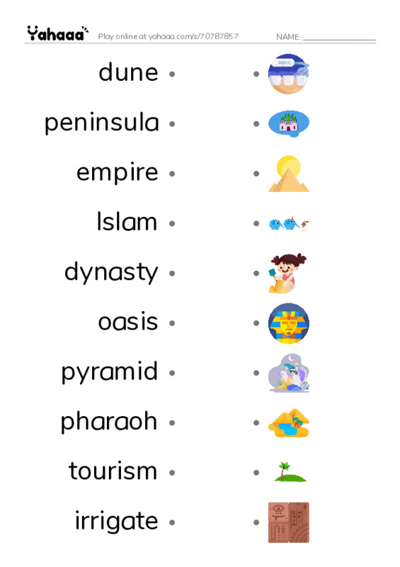 RAZ Vocabulary U: Egypt PDF link match words worksheet