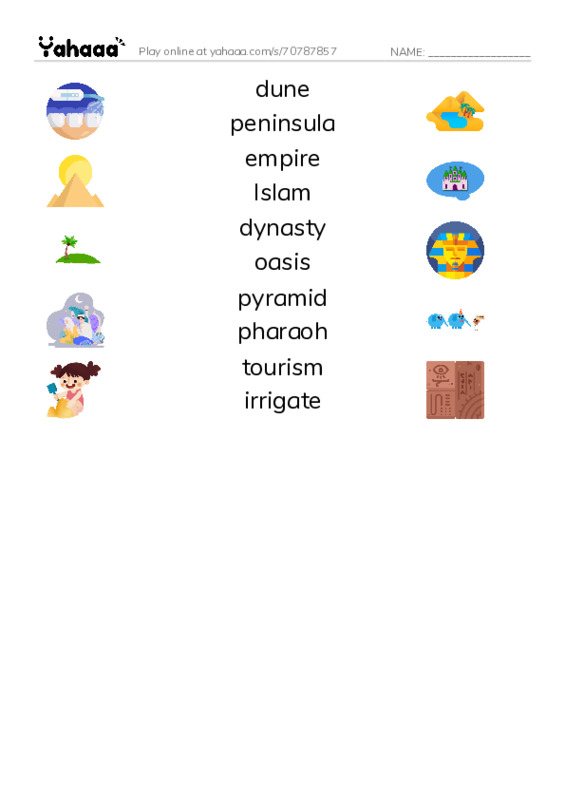 RAZ Vocabulary U: Egypt PDF three columns match words