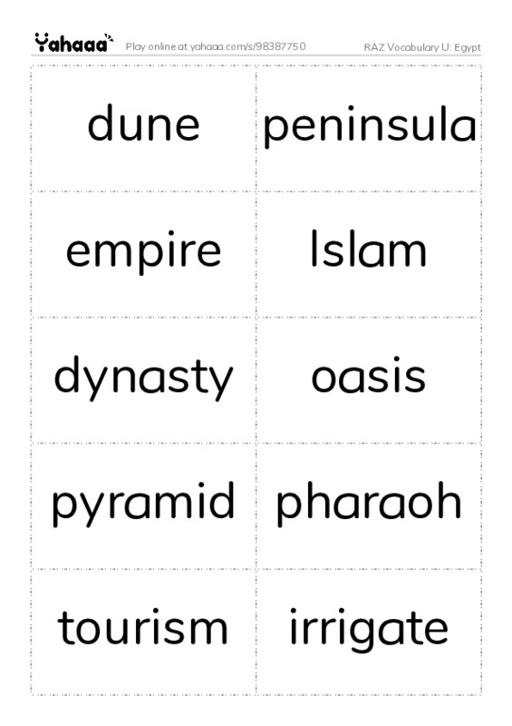RAZ Vocabulary U: Egypt PDF two columns flashcards