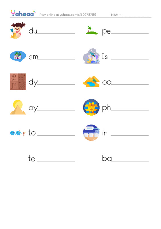 RAZ Vocabulary U: Egypt PDF worksheet writing row