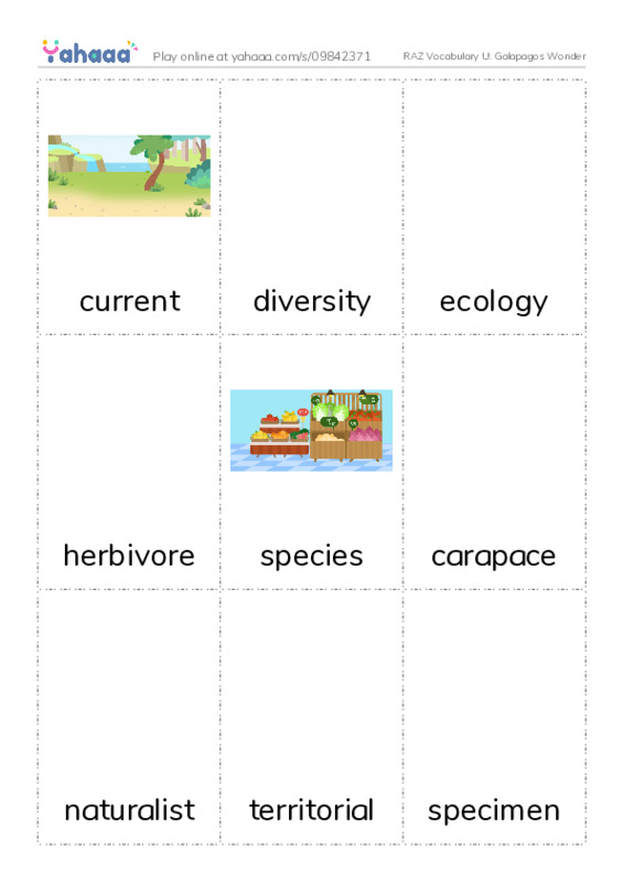 RAZ Vocabulary U: Galapagos Wonder PDF flaschards with images