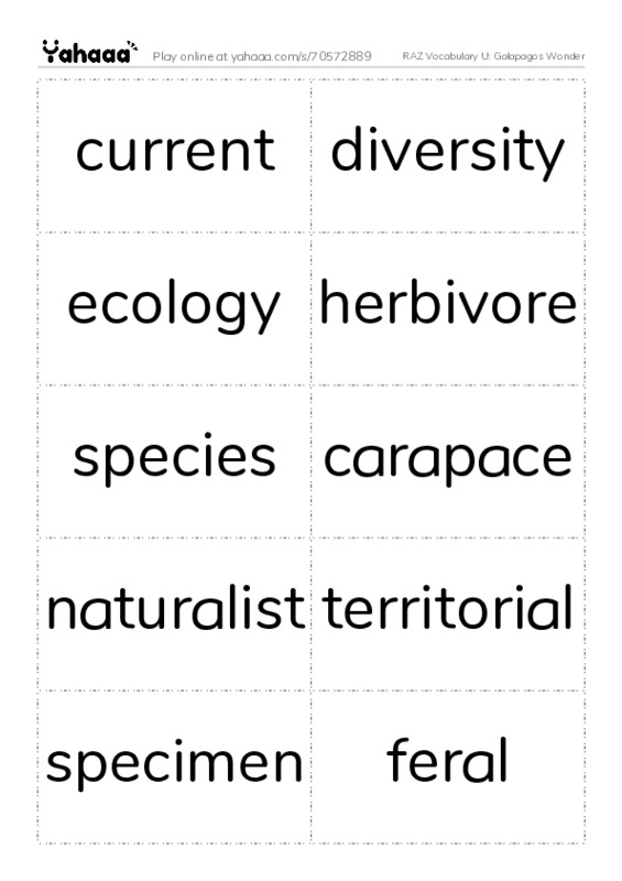 RAZ Vocabulary U: Galapagos Wonder PDF two columns flashcards