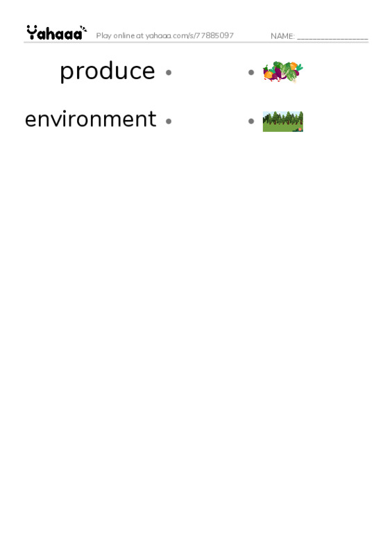 RAZ Vocabulary U: Growing Up Green PDF link match words worksheet