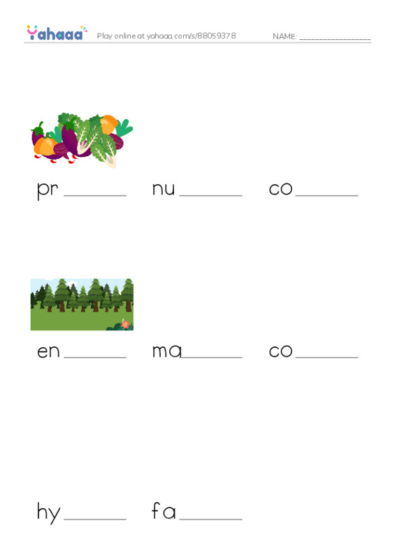 RAZ Vocabulary U: Growing Up Green PDF worksheet to fill in words gaps