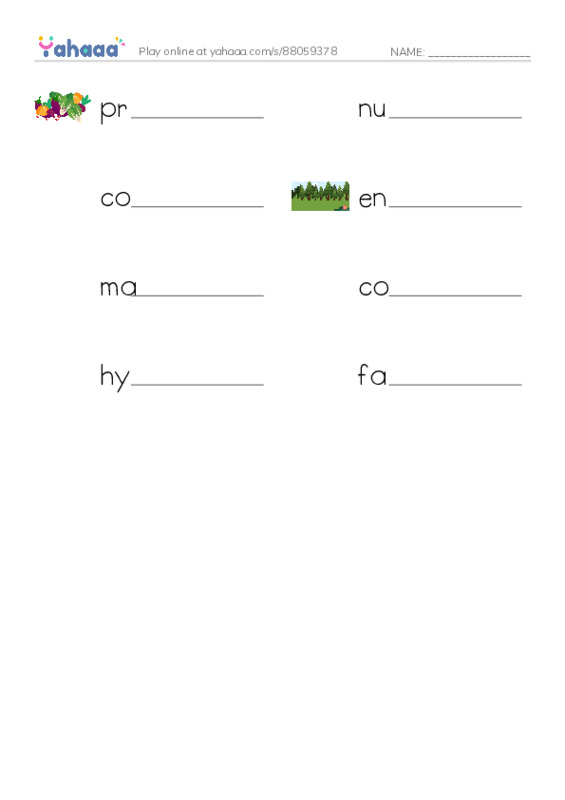 RAZ Vocabulary U: Growing Up Green PDF worksheet writing row