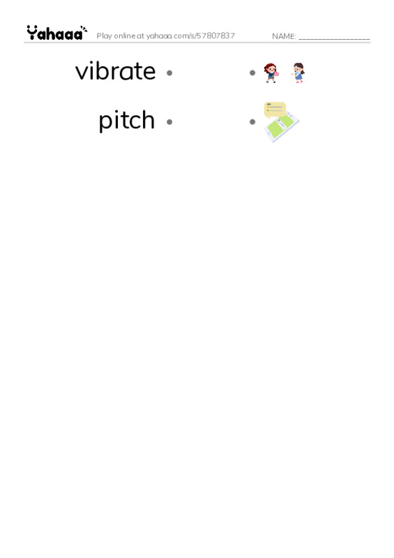 RAZ Vocabulary U: How Sound Works PDF link match words worksheet