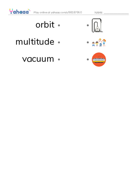 RAZ Vocabulary U: Hubble An OutofThisWorld Telescope2 PDF link match words worksheet