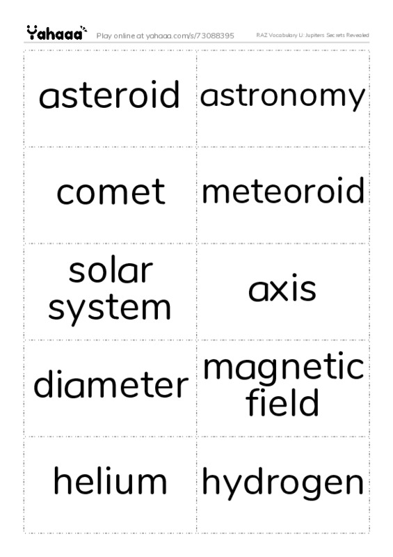 RAZ Vocabulary U: Jupiters Secrets Revealed PDF two columns flashcards