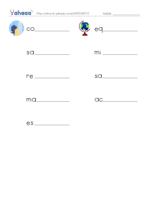 RAZ Vocabulary U: Kenya PDF worksheet writing row