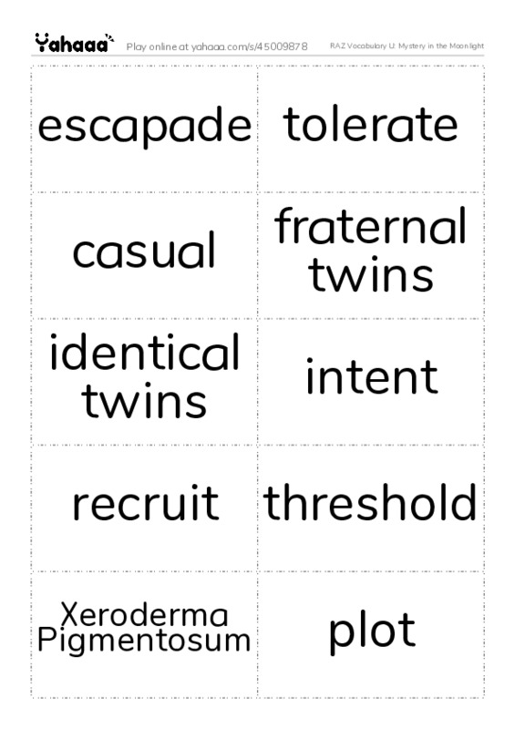 RAZ Vocabulary U: Mystery in the Moonlight PDF two columns flashcards